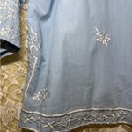 Vintage Blue Button Down Shirt with White butterfly Embroidery small euc Photo 11