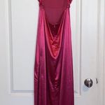 Lulus  Glam Gal Hot Pink Satin Ruched Cutout Maxi Dress Photo 6