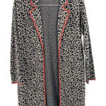 Anthropologie THML Camel Black Leopard Knit Cognac Leather Piping Cardigan Photo 0