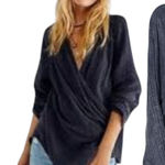 Free People  We the Free Black Crinkle Wrap Boho Blouse Size Large Photo 0
