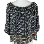 Madewell  100% Silk Boho Peasant Blouse Black Floral Print Long Sleeve Top‎ Small Photo 0