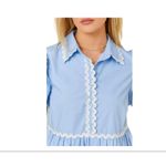 Mainstrip Puffed Sleeve Ric Rac Trimmed Solid Mini Dress Blue Size Large Photo 1