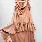 Akira  Label Lonnie Cowl Neck High Low Hem Satin Maxi Dress Brown Women's Size S Photo 4