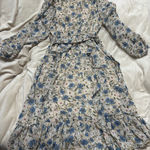 Moon River  Blue and Cream Floral Long Sleeve Dress size medium Photo 0