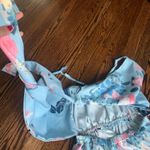 floral blue jumpsuit romper with pink and white flowers summer spring Size M Photo 2