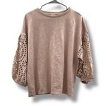 A New Day  Taupe‎ Eyelet Sleeve Sweatshirt Women’s Size XL Pullover Casual Photo 0