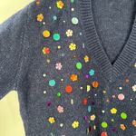 ZARA  Blue Embellished V-Neck Oversized Pullover Knit Sweater Women's Size Medium Photo 5