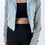 LF Millau Denim Sweatshirt Combo Asymmetrical Jean Jacket Size Medium Blue Photo 0