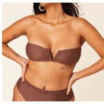Andie Swim Scala Bikini Top Removable Cups Strapless V Neck Espresso Brown XS Photo 0