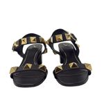 Valentino Garavani Roman Stud Sandals Leather Mid Heel Black Gold Size 38.5 Photo 2