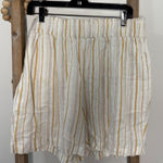 Wonderly White Brown Striped Linen Shorts Size Large Photo 0