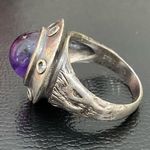 Sterling Silver STG SIL Signed Antique Finished Amethyst Ring Size 9 Photo 7