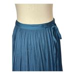 Anthropologie  Skirt Women‎ Small Teal Blue Satin Pleated Mini Tie Waist Wrap Photo 3