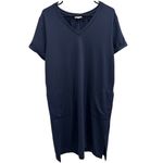 Garnet Hill  Navy Stretch Jersey Everyday T-Shirt Dress Lagenlook Cozycore Large Photo 2
