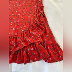ASOS Shirred Red Ditsy Floral Faux Wrap Dress Size 6 Photo 3