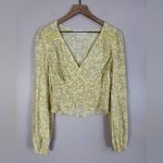 ASTR  The Label Yellow Blue Floral Smocked Lace Blouse size Medium $88 Photo 1