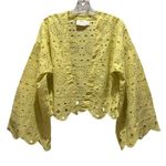 Anthropologie WOMENS ONE SIZE Maeve Cropped Navy Eyelet Boho Kimono yellow Photo 2