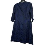 Vintage 1950s Handmade Navy Floral Brocade Coat Dress Mid Century Elegant Blue Size M Photo 5