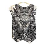 One World  Blouse Women's Size Small Petite Paisley Cold Shoulder Black White‎ Photo 1