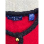 Karen Scott  Red Wool Cardigan Sweater Black Trim Gold Buttons Size L Photo 1