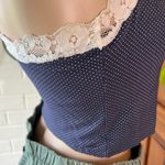 Aerie  blue with white polka dots lace neckline crop top size XS GUC Photo 6