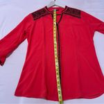 ELXSI Coral Chiffon Embroidered Button Front Top Split Neck Mandarin Collar Pink Size XL Photo 11