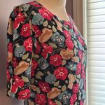 Ann Taylor  Factory colorful red and blue floral top with short puff sleeves S Photo 5