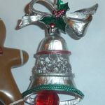 2 Vintage Xmas Christmas Holiday Brooches Pins, Gingerbread Man, Silver Bell EUC Photo 5