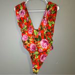 ZARA  Draped Floral Print Plunge V Neck Bodysuit Women’s Size Medium Photo 5