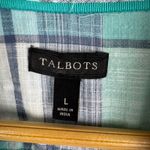 Talbots  Classic Cotton Shirt Sea Plaid Large Blue Button Up Lightweight Coastal Photo 6