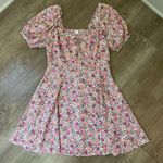 Old Navy Short Sleeve Fit & Flare Dress Sweetheart Neck Pink Ditzy Floral ~ Sz M Photo 2