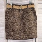 CHAPS Brown Snakeskin Pattern Stretch Denim Mini Skirt w Belt-6 Photo 0