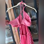 Amazon  pleated maxi dress halter satin coral bright neon open back strappy Photo 8