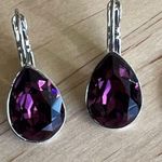 Handcrafted earrings with a purple amethyst teardrop Swarovski crystal Silver Photo 0