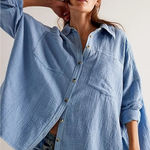 Free People We The Free Cardiff Top in Blue Bell Oversized Small Gauze Cotton Photo 0