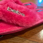 Bebe  NWT FUCHSIA rhinestone logo memory foam fur fuzzy flip flops/slippers 8 Photo 10