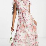 Hope & Ivy Eimear Maxi Dress Ruffle Flutter Sleeve Cream Floral Size 14 NWT Pink Photo 0