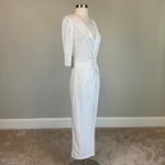 AQUA Metallic Long Sleeve V-Neck Midi Sheath Cocktail Dress Sparkly White Size 4 Photo 1