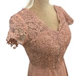 EAST COAST BELLA Mother Of The Bride Dress Sz 6 Chiffon Lace Pink Midi V Neck Photo 7