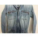 Free People  WE THE FREE DENIM JUMPSUIT COVERALL Long Sleeve Blue Zip Size 24 Photo 3