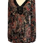 Bandolino Crochet SZ 14 Top Black Flower Tunic Boho Y2K Long Sleeve Pleated Photo 0