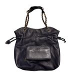 Tory Burch Navy Leather Marion Slouchy Tote Bag Purse Gold Chain & Wallet EUC Photo 0