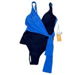 Kona Sol  Colorblock Wrap One-Piece Swimsuit NWT Small Blue Photo 2