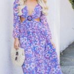 Pink Lily Women's Blue Floral V-Neck Cutout Maxi Dress Size Large Photo 0