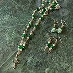 Handmade Sterling Silver Green Crystal White Agate Beaded Set Cross Pendant Photo 1