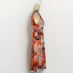 Dress Barn Y2K Chiffon Draped Midi Dress size 14 Pink Floral Silky 2000's Photo 4