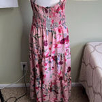 Simplee Apparel Simplee Raccolta Carta pink floral crisscross back smock tier ruffle maxi dress Photo 12