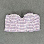 ZARA Plaid Tweed Bustier Corset Top Pink Purple Large Crop Strapless Photo 1