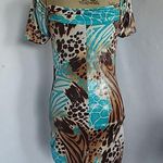 Dots Shimmery Cold Shoulder Animal Print Dress Blue Photo 3