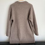Weekday Husky V Neck Chunky Ribbed Knit Sweater Dress in Oat Brown Photo 4